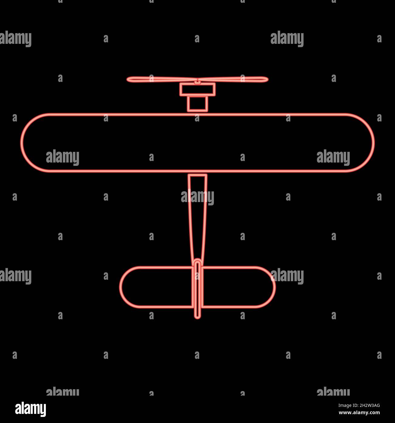 Immagine vettoriale a colori rosso biplanare al neon in stile chiaro Illustrazione Vettoriale