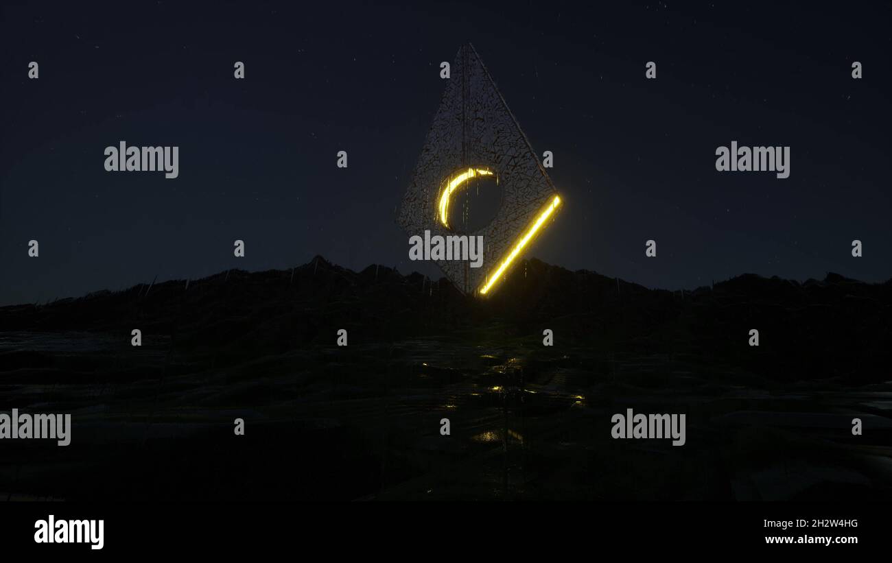 Fantasy artefatto un altro pianeta pioggia notte Abstract futuristica architettura cosmica 3d rendering Foto Stock