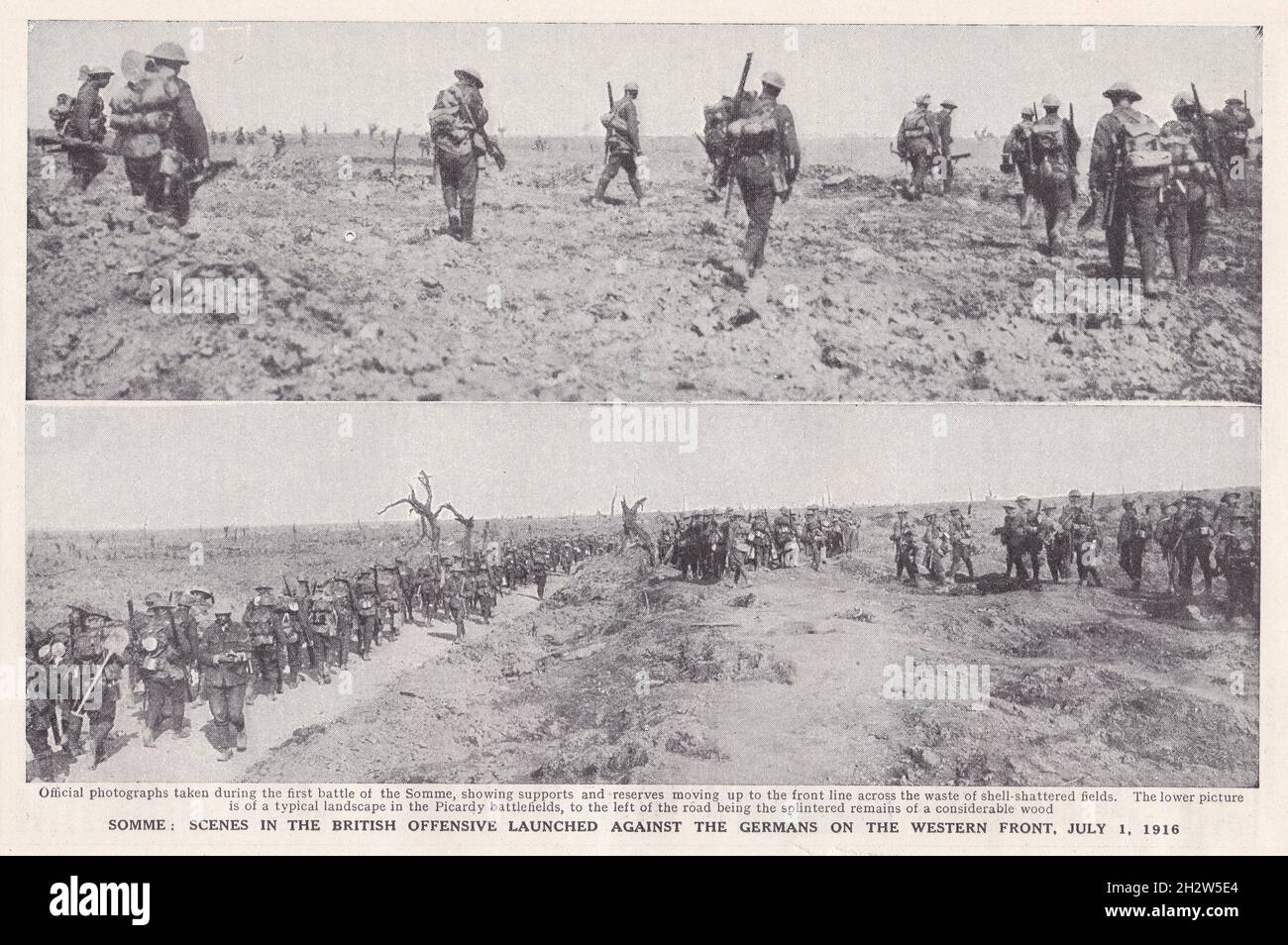 Foto d'epoca della Somme - scene dell'offensiva britannica lanciata contro i tedeschi sul fronte occidentale, 1 luglio 1916. Foto Stock