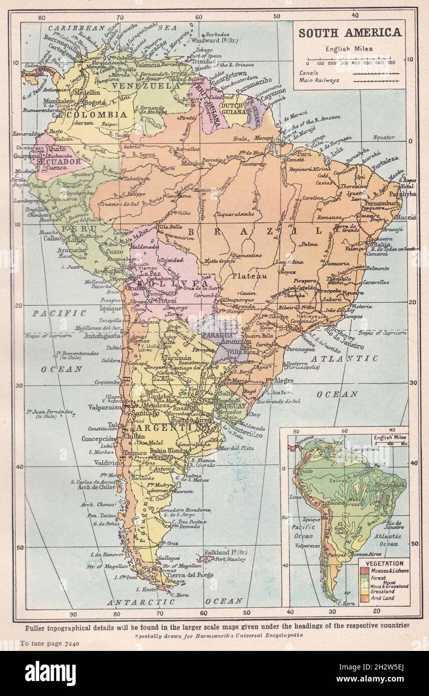 Mappa d'epoca del Sud America degli anni '30. Foto Stock