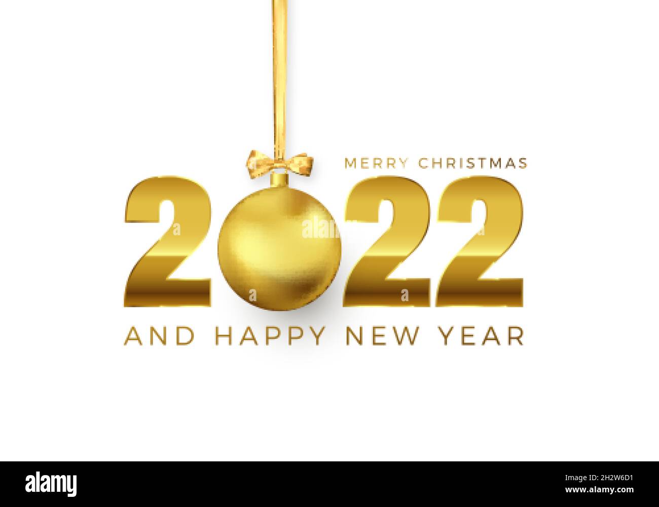Poster di Capodanno con testo di saluto. Golden Christmas Ball invece di zero nel 2022. Elemento di decorazione per le feste per Banner o invito. Vettore illustraz Illustrazione Vettoriale