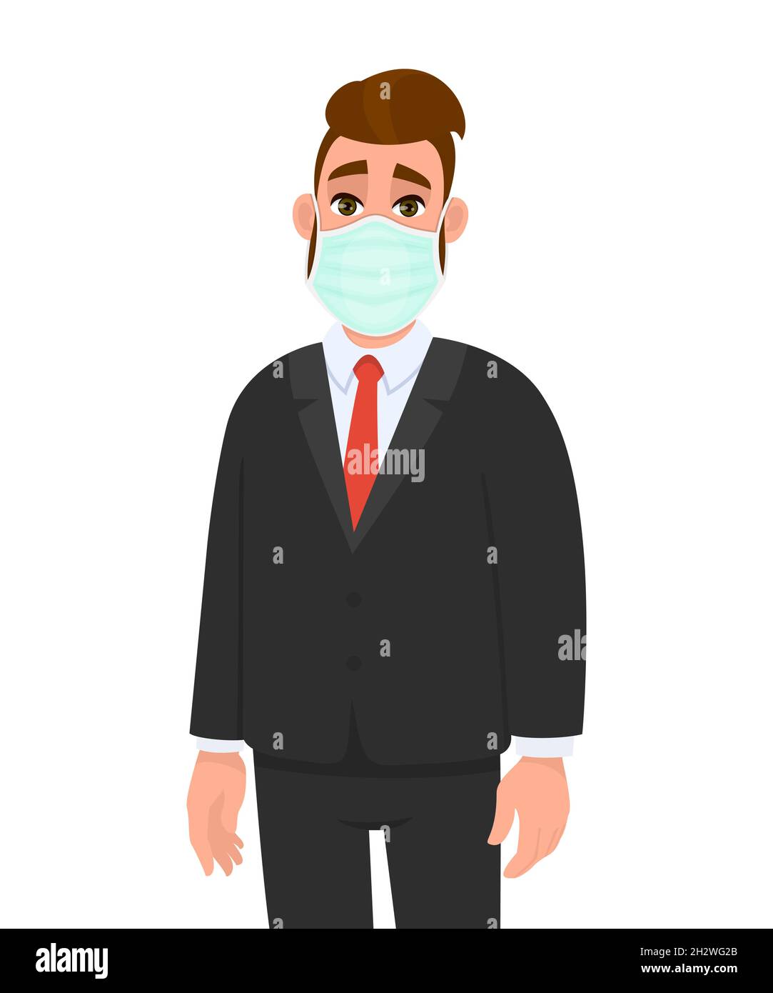 Giovane uomo d'affari con maschera medica. Hipster di tendenza persona che copre la protezione del viso da malattia virale. Stile di vita moderno. Fumetto maschile il Illustrazione Vettoriale