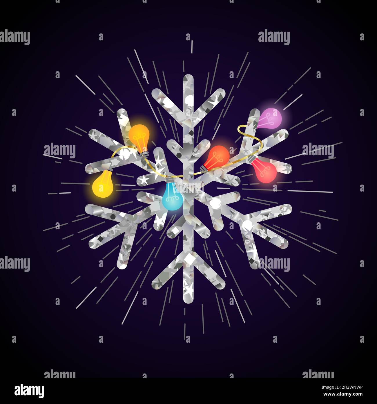 Bellissimo concetto creativo fiocco di neve lucido. I saluti della stagione invernale. Buon Natale e un felice anno nuovo decorazione. Etichetta decorativa. abs isolato Illustrazione Vettoriale