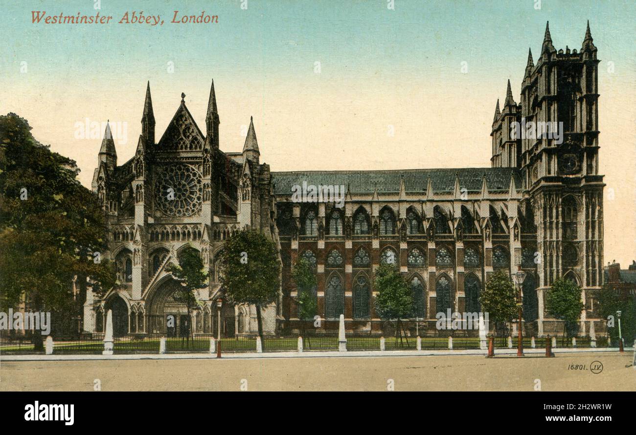 Una cartolina d'antiquariato raffigurante l'Abbazia di Westminster, Londra. 1912. Foto Stock