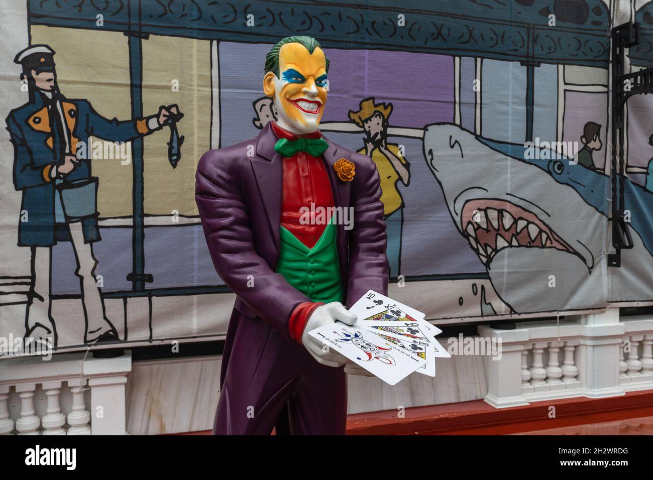 A Coruna, Spagna, 14 agosto 2021. Il personaggio comico di El Joker al Salon del Comic nella città di una Coruna in Galizia Foto Stock