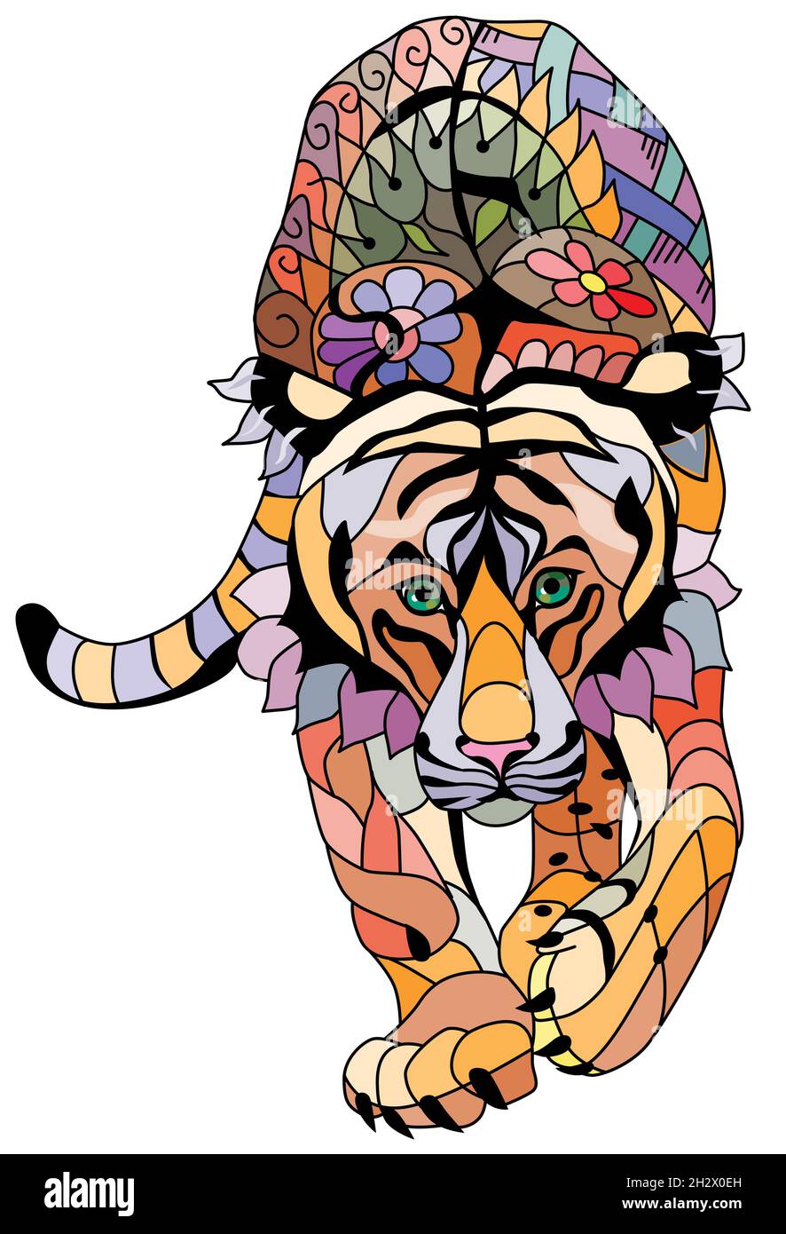 Zentangle Tiger per il design di t-shirt, tatuaggio e altre decorazioni Illustrazione Vettoriale