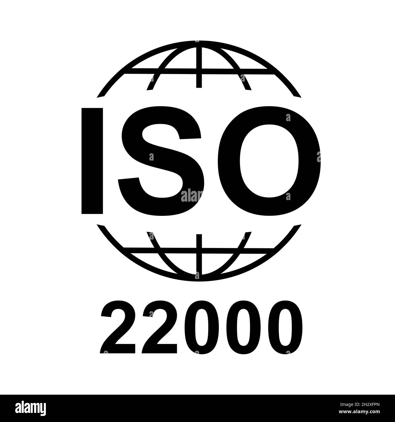 Icona ISO 22000. Sistemi di gestione degli alimenti. Simbolo di qualità standard. Segno del pulsante vettore isolato su sfondo bianco . Illustrazione Vettoriale