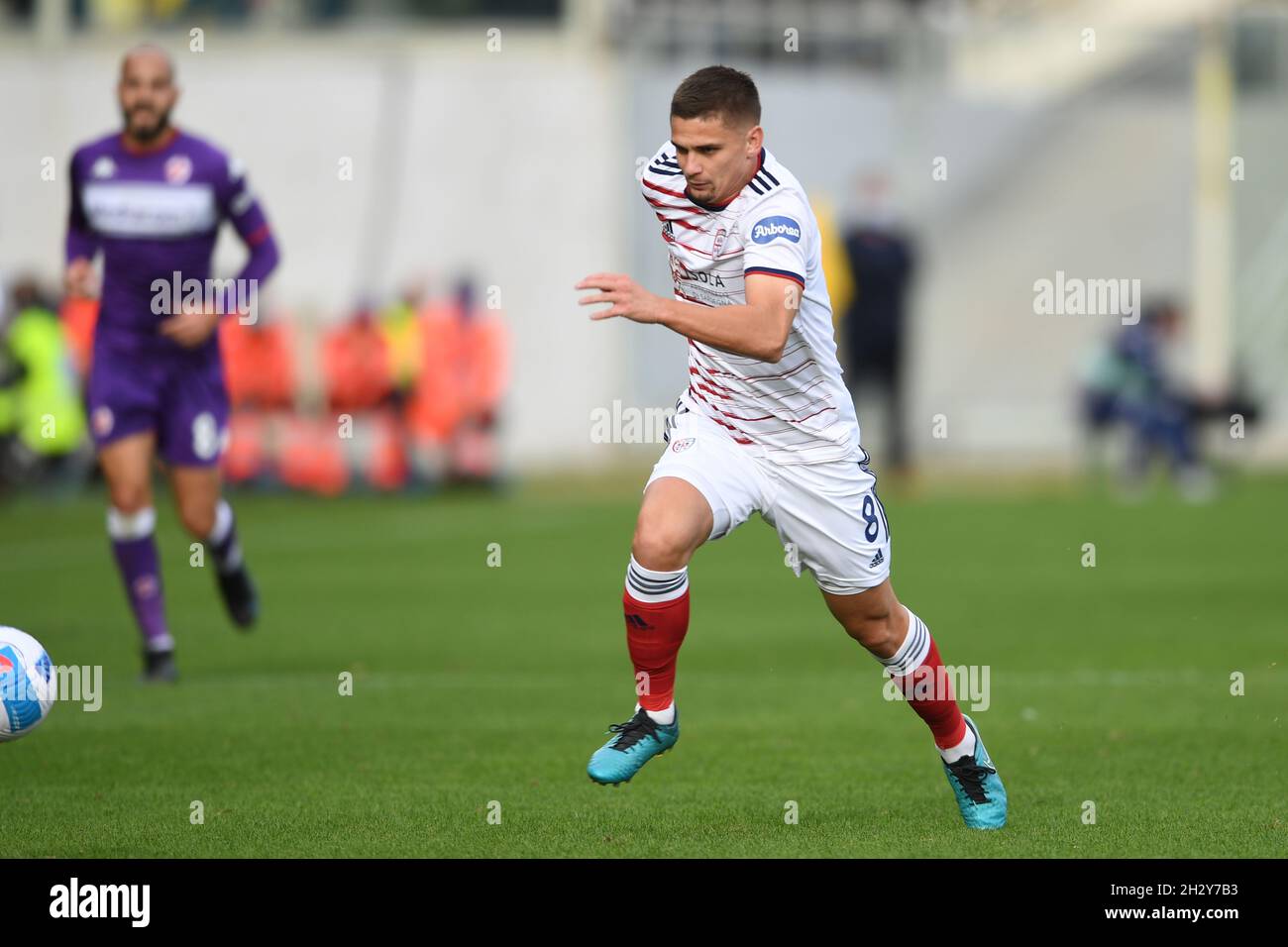 Razvan Gabriel Marin (Cagliari) Durante la partita italiana 'srie A' tra Fiorentina 3-0 Cagliari allo Stadio Artemio Franchi il 24 ottobre 2021 a Firenze. (Foto di Maurizio Borsari/AFLO) Foto Stock