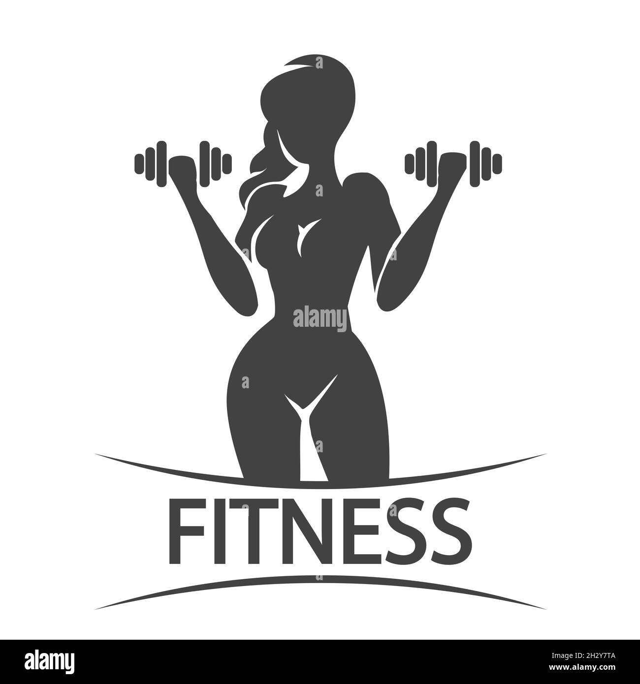 Bodybuilder palestra o fitness club Template. Donna atletica che tiene il peso Silhouette isolato su bianco. Illustrazione vettoriale. Illustrazione Vettoriale