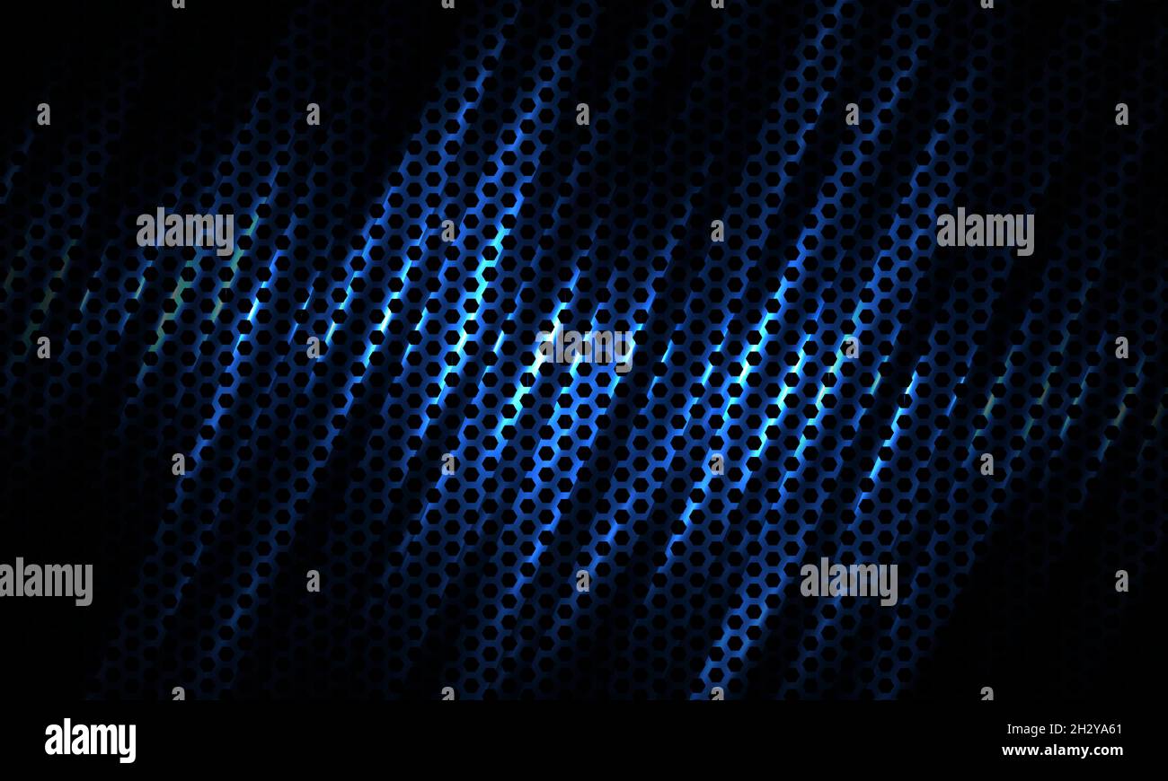 Tecnologia esagono blu scuro sfondo con fibra di carbonio. Illustrazione Vettoriale