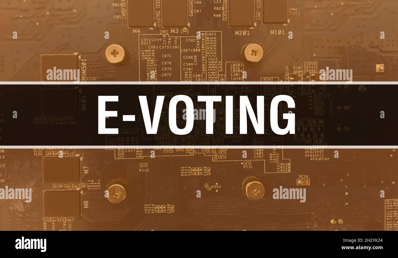 Concetto di voting elettronico con circuito integrato elettronico su scheda a circuito stampato. E-voting con computer chip in scheda a circuito stampato astratto tecnologia background e. Foto Stock