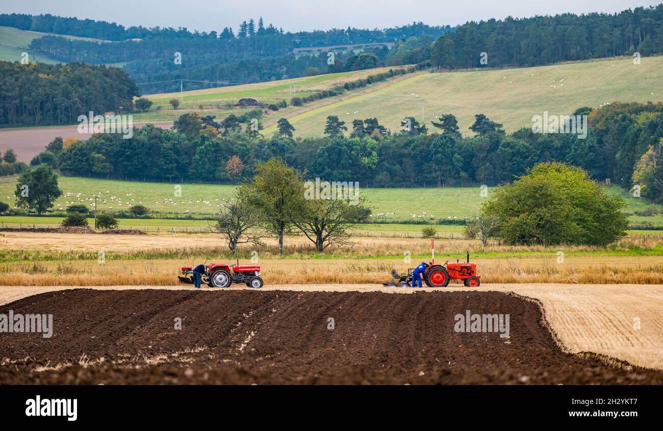 Trattori al 70° campionato britannico di aratura, Mindrum Mill, Northumberland, Inghilterra, Regno Unito Foto Stock