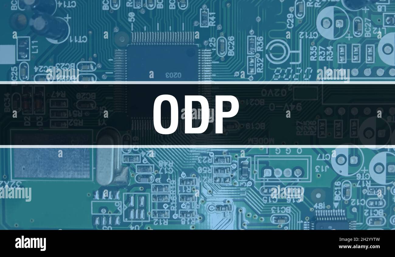 ODP con componenti elettronici su scheda a circuito integrato background.Digital Electronic computer hardware e Secure Data Concept. Motherboa del computer Foto Stock