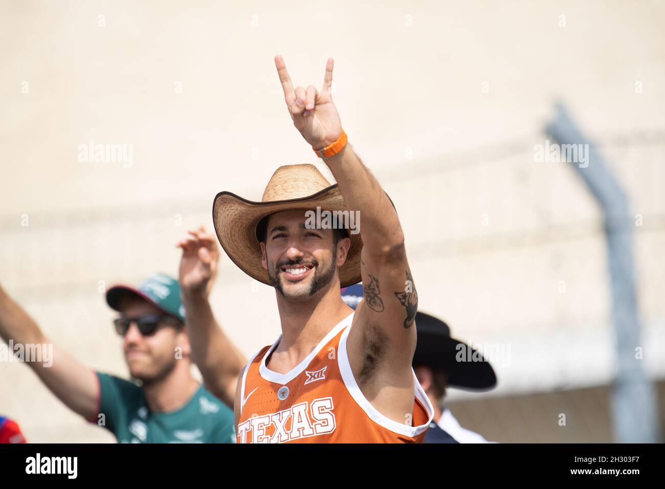 Austin, Texas, USA, 24/10/2021, Daniel Ricciardo (AUS) McLaren sulla sfilata dei piloti. 24.10.2021. Formula 1 World Championship, Rd 17, United States Grand Prix, Austin, Texas, USA, Race Day. Il credito fotografico dovrebbe essere: XPB/Press Association Images. Foto Stock