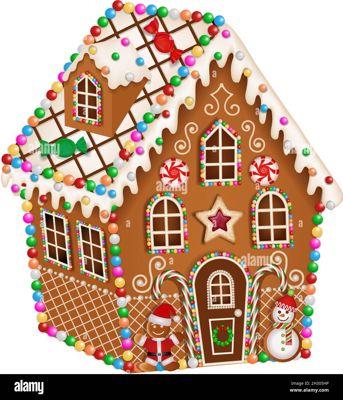 Casa di pan di zenzero di Natale con biscotti e caramelle Illustrazione Vettoriale