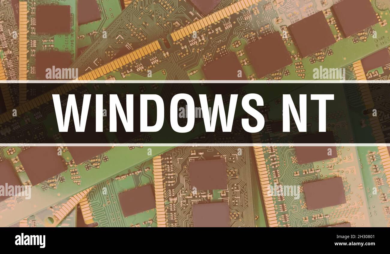 Windows NT con componenti elettronici su scheda a circuito integrato background.Digital Electronic computer hardware e Secure Data Concept. Computer Foto Stock