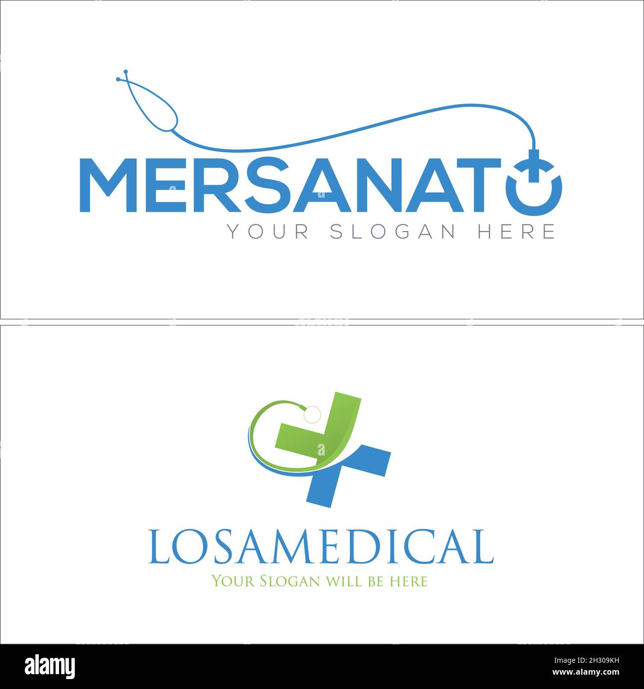 Moderna clinica medica croce salute stetoscopio logo design Illustrazione Vettoriale