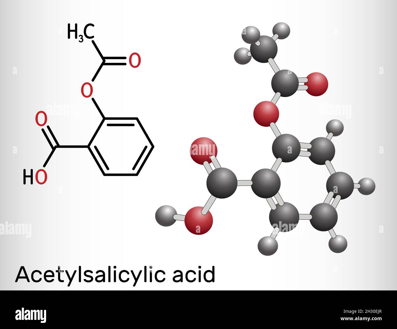 Acido acetilsalicilico, aspirina, molecola ASA. È salicilato, analgesico e antipiretico farmaco usato per trattare il dolore, la febbre, l'infiammazione. Struttura Illustrazione Vettoriale