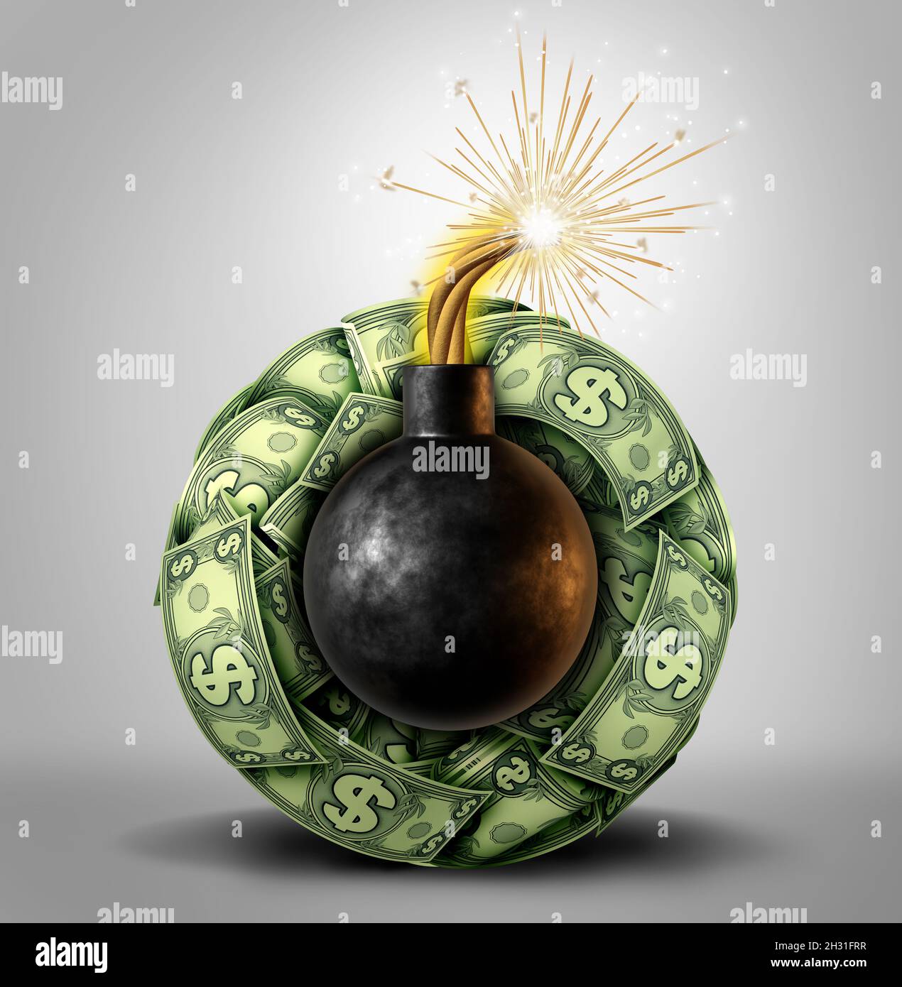 L’economia dell’iperinflazione e il concetto di inflazione globale o l’economia sopravvalutata come crisi finanziaria e i prezzi gonfiati come rischio finanziario per gli investitori. Foto Stock