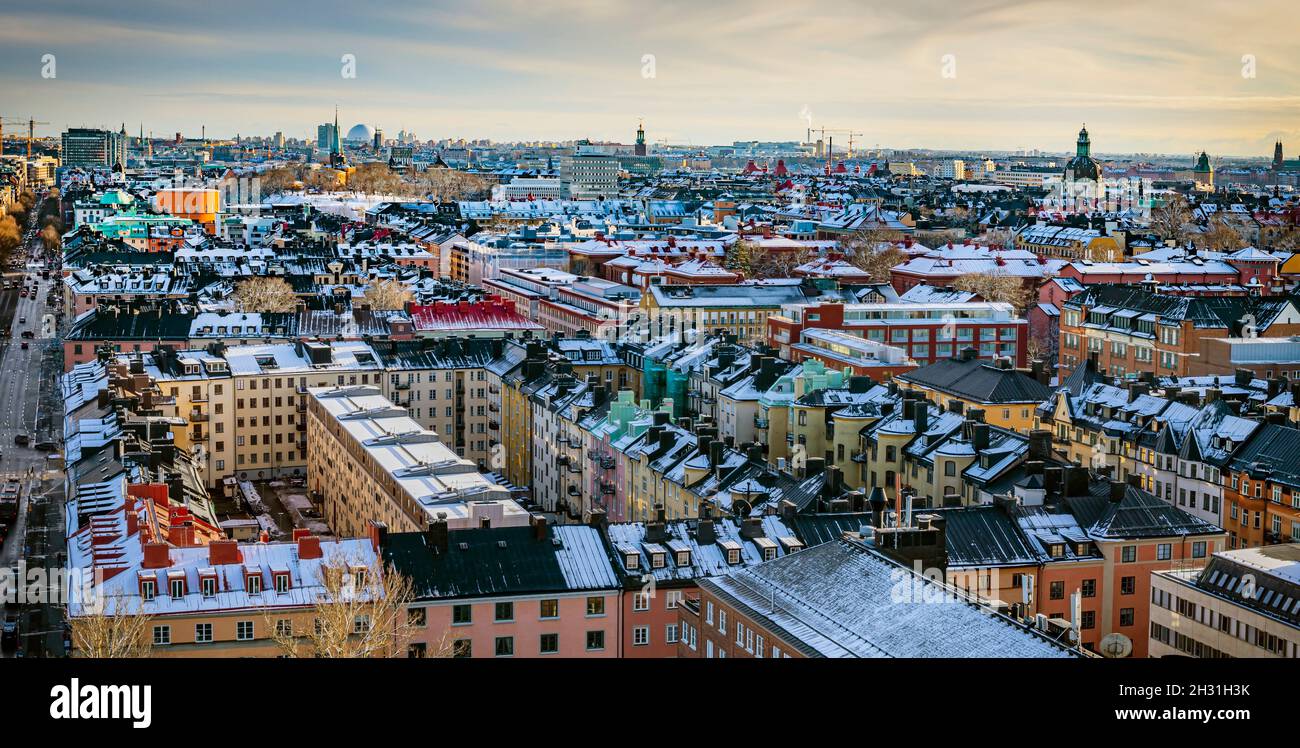 Paesaggio urbano del centro di Stoccolma, Svezia in inverno Foto Stock