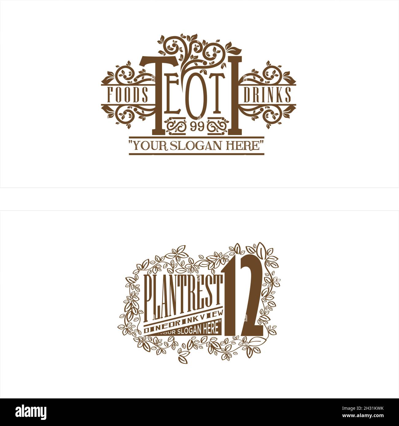Ristorante swirl foglia pianta vintage logo design Illustrazione Vettoriale