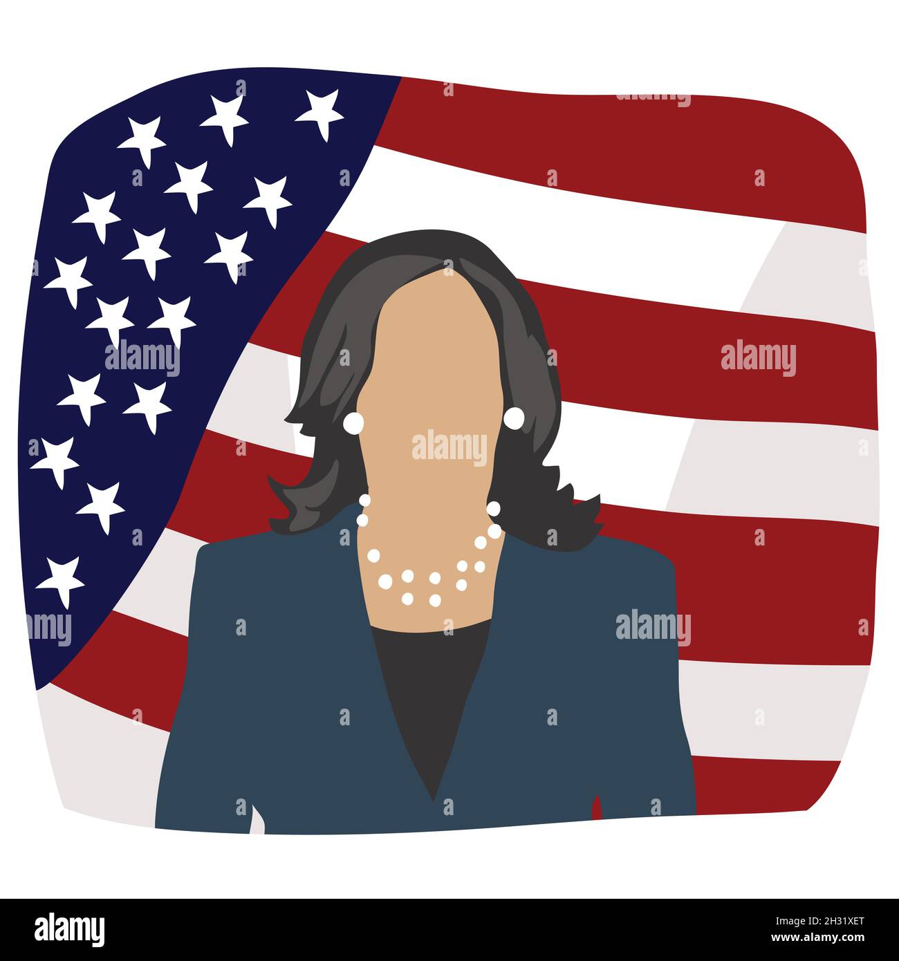 Kamala harris con la bandiera USA cartoon clip art Illustrazione Vettoriale