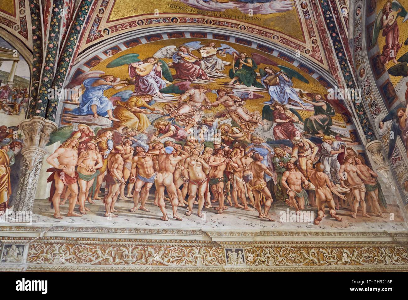 Die Auserwählten, Freskenzyklus von Luca Signorelli, Kapelle San Brizio, Dom von Orvieto, Provinz Terni, Umbri, Italien, Europa Foto Stock