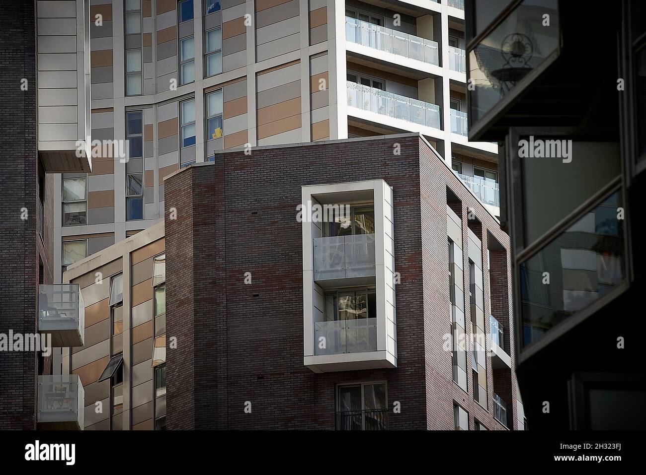 Appartamento balconi nella zona di Greengate di Salford, al confine con il centro di Manchester Foto Stock