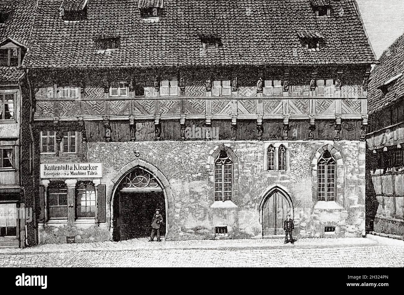 Hospice della Trinità, Hildesheim, bassa Sassonia. Germania, Europa. Antica illustrazione del XIX secolo incisa, viaggio a Hildesheim di e del Monte 1888 da le Tour du Monde 1889 Foto Stock