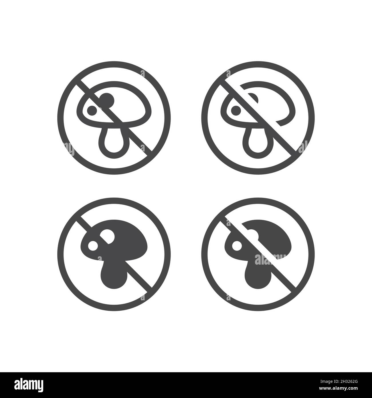 Segno di divieto del vettore nero antifungino. Nessuna icona di raccolta funghi. Illustrazione Vettoriale