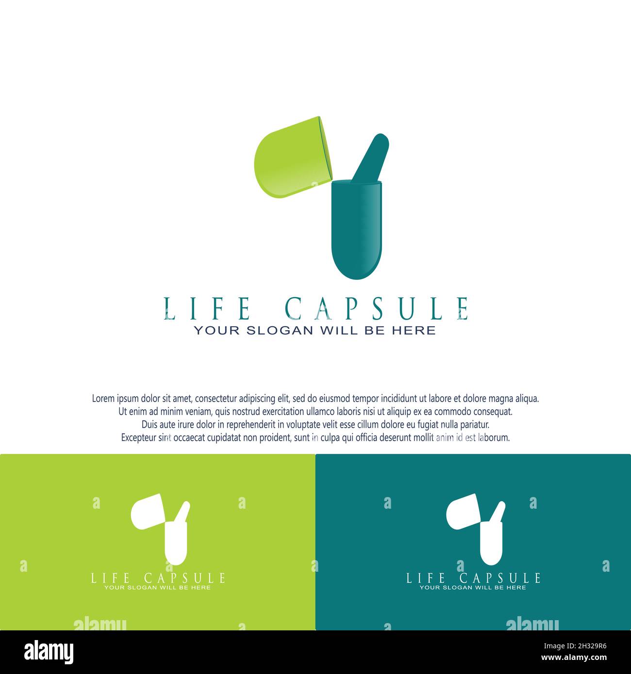 Moderna medicina sana farmacia capsula monogramma logo design Illustrazione Vettoriale