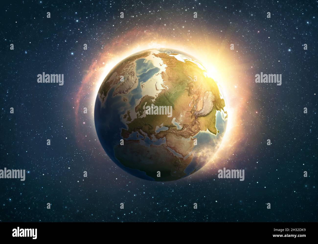 Riscaldamento globale, cambiamento climatico, disastro mondiale sul pianeta Terra, Asia orientale. Illustrazione 3D - elementi di questa immagine forniti dalla NASA. Foto Stock
