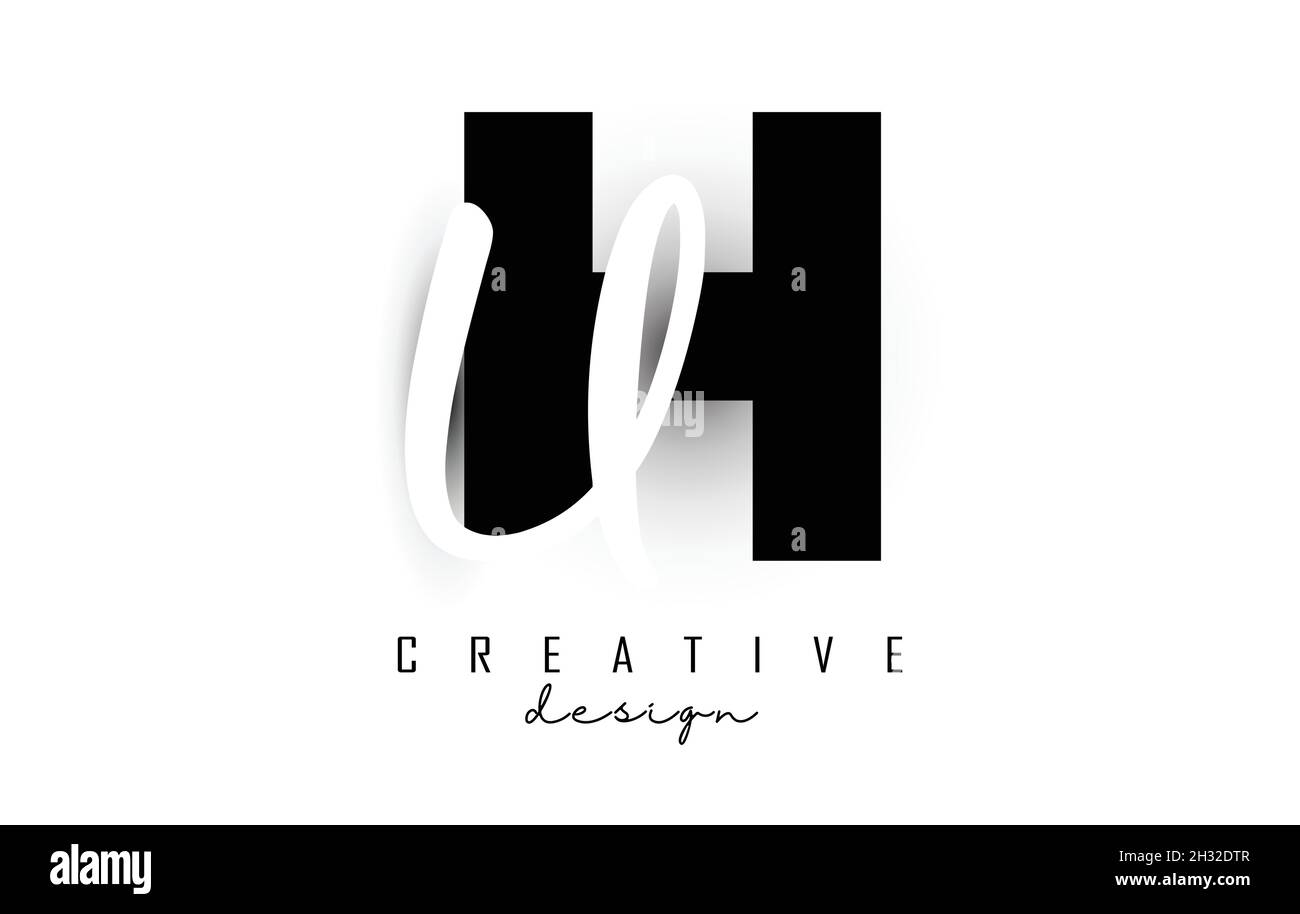 Logo Letters HU dal design minimalista. Lettere H e U con tipografia geometrica e manoscritta. Illustrazione di Creative Vector con lettere. Illustrazione Vettoriale