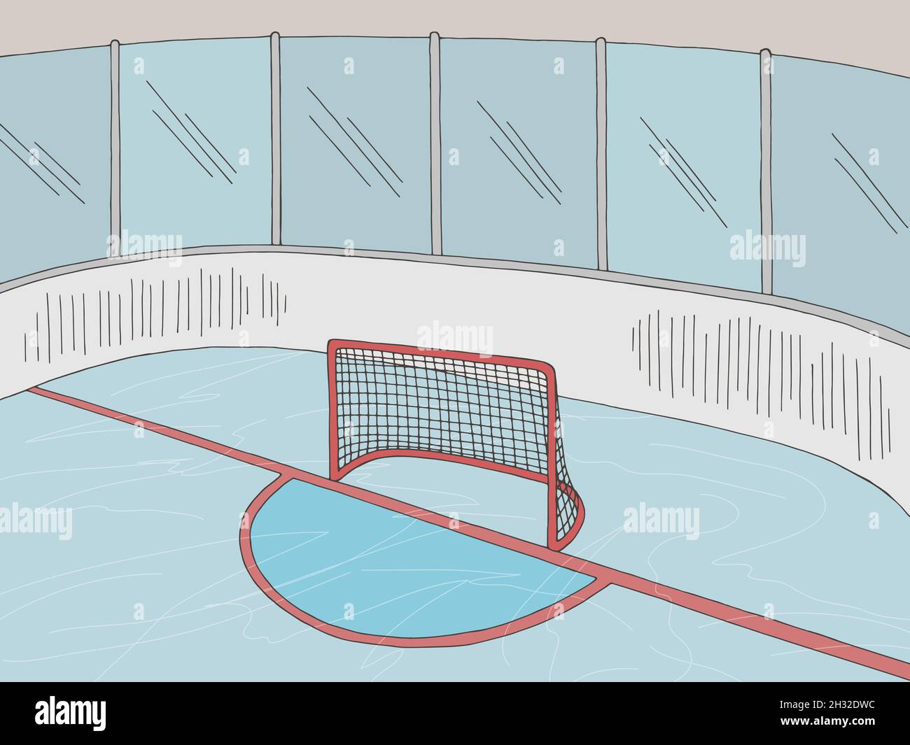Hockey pista sportiva sport grafico disegno a colori vettore illustrazione Illustrazione Vettoriale