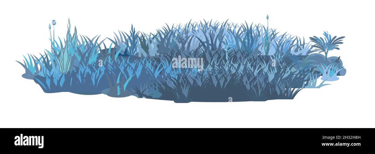 Prato denso in serata. Ispessimenti scuri di notte. Area erba. Paesaggio bello e grazioso. Isolare su sfondo bianco. Stile piatto. Cartone animato Illustrazione Vettoriale Prato denso in serata. Ispessimenti scuri di notte. Area erba. Paesaggio bello e grazioso. Isolare su sfondo bianco. Stile piatto. Cartone animato Illustrazione Vettoriale