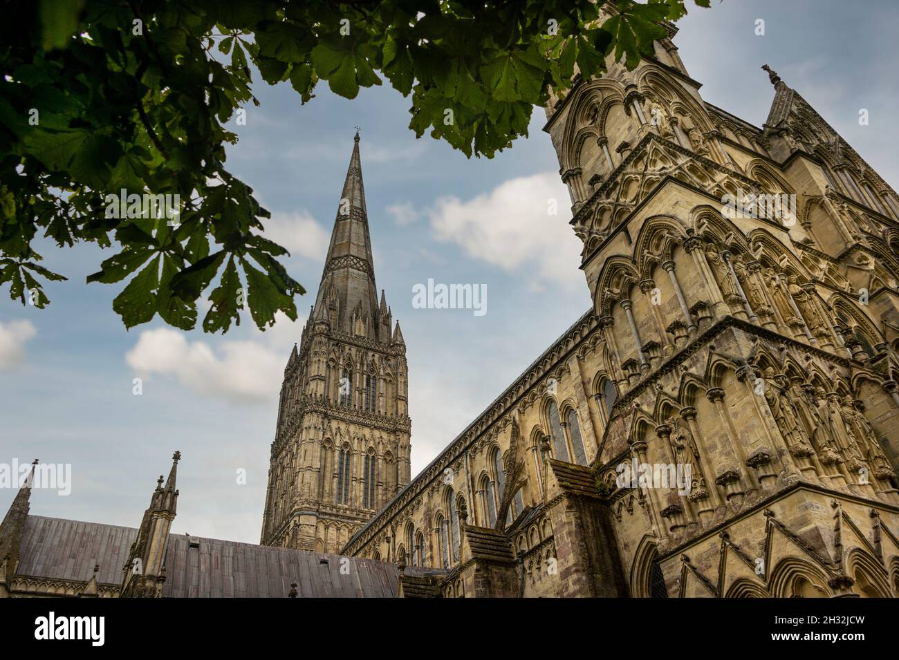 La Cattedrale di Salisbury, formalmente conosciuta come la Chiesa della Cattedrale della Beata Vergine Maria, ha la guglia della chiesa più alta del Regno Unito Foto Stock