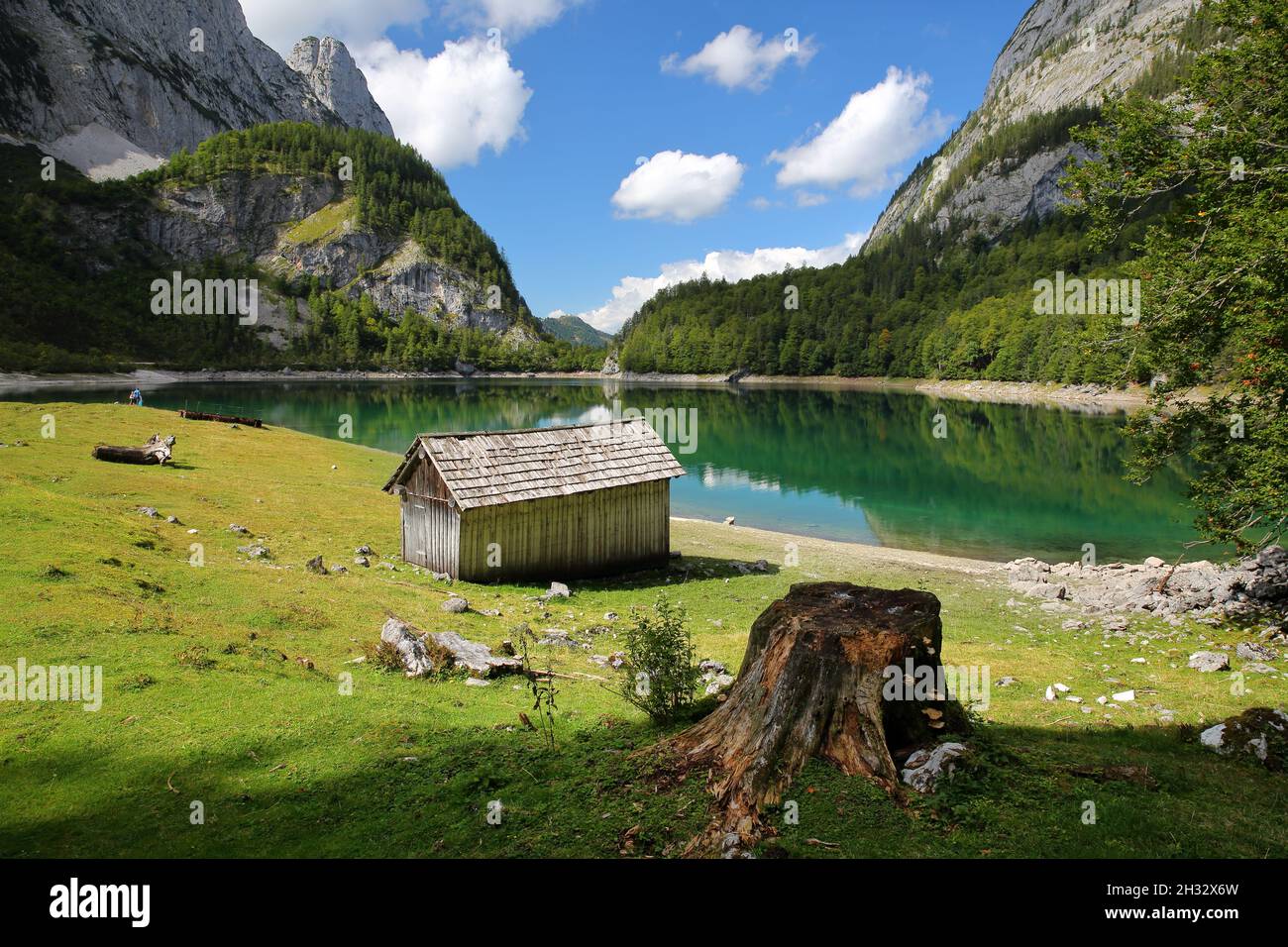 Riflessioni sull'Hinterer Gosausee (lago superiore), Salzkammergut, Stiria, Austria, Europa Foto Stock