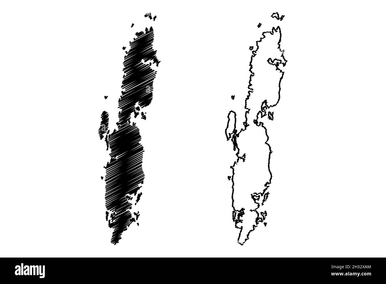 Nord e Medio distretto delle Andamane (territorio sindacale delle Isole Andamane e Nicobare, Repubblica dell'India) illustrazione vettoriale della mappa, disegno di scricbble Nord e. Illustrazione Vettoriale