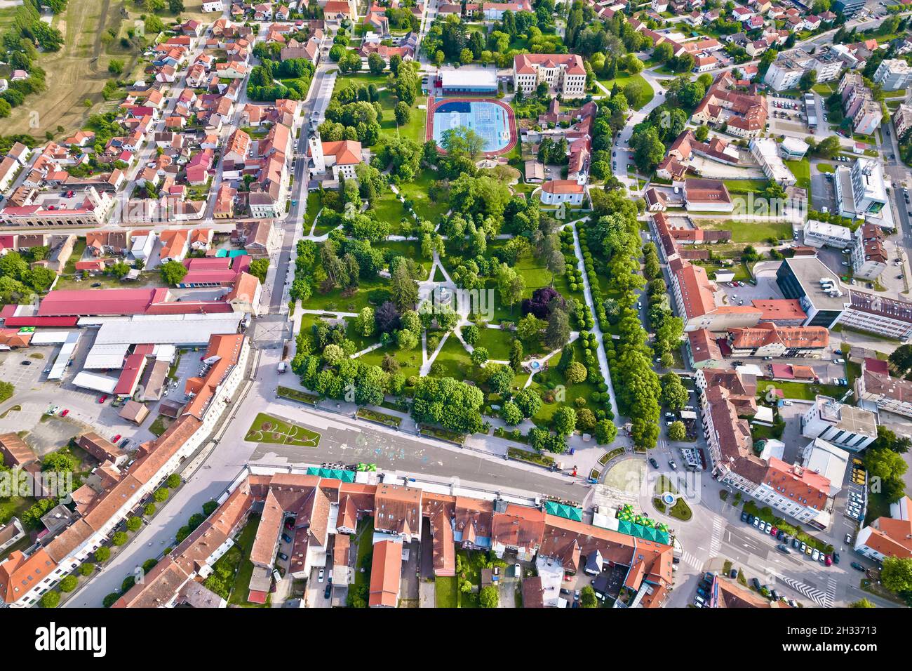 Città di Koprivnica centro città vista panoramica aerea, Podravina regione di Croazia Foto Stock