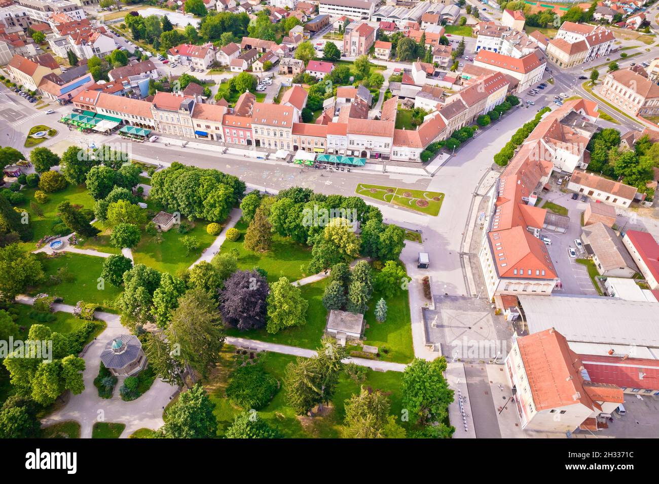 Città di Koprivnica centro città vista panoramica aerea, Podravina regione di Croazia Foto Stock