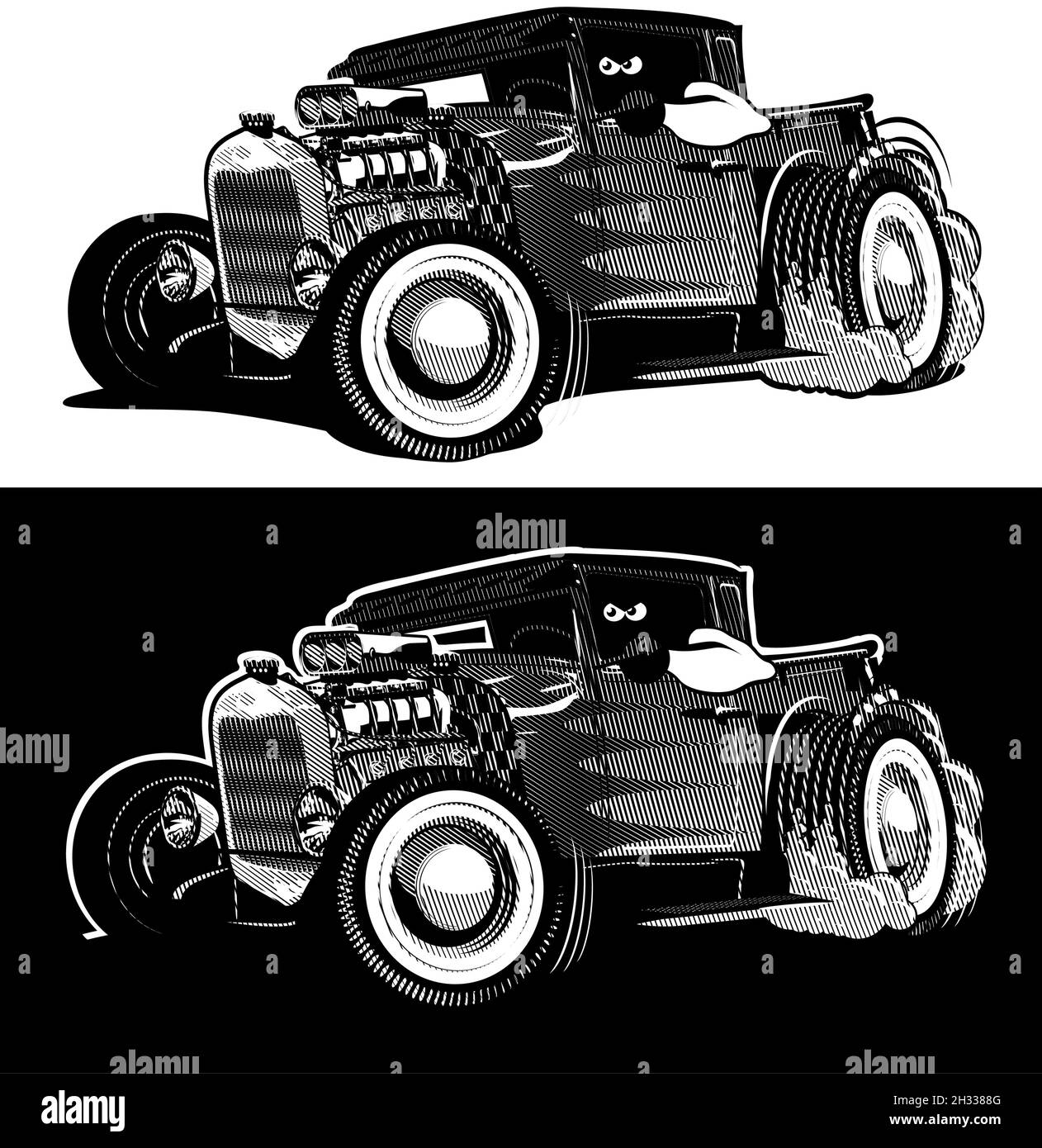Cartone animato retro hot rod isolato. Formato vettoriale EPS-8 disponibile separato da gruppi e livelli per una facile modifica Illustrazione Vettoriale