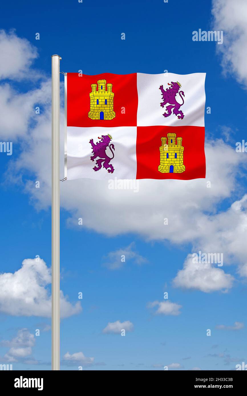 Die Flagge von Kastilien-Leon, Europa, Spanien, Foto Stock