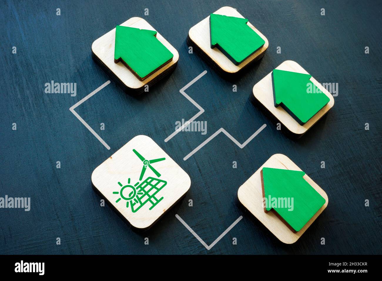 L'energia rinnovabile o verde fornisce elettricità alle case. Foto Stock