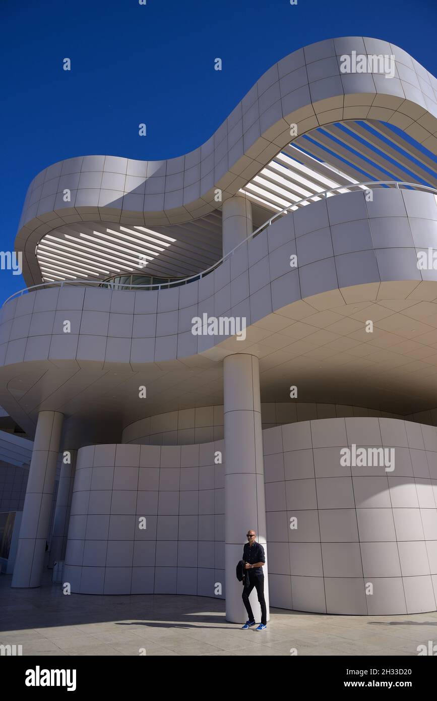L'incredibile Getty Center nelle montagne di Santa Monica si affaccia su Los Angeles, Brentwood, California Foto Stock