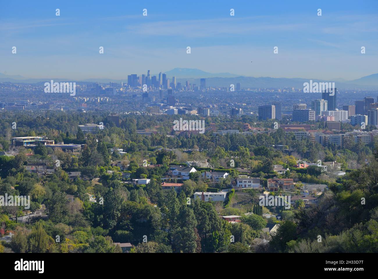 L'incredibile Getty Center nelle montagne di Santa Monica si affaccia su Los Angeles, Brentwood, California Foto Stock