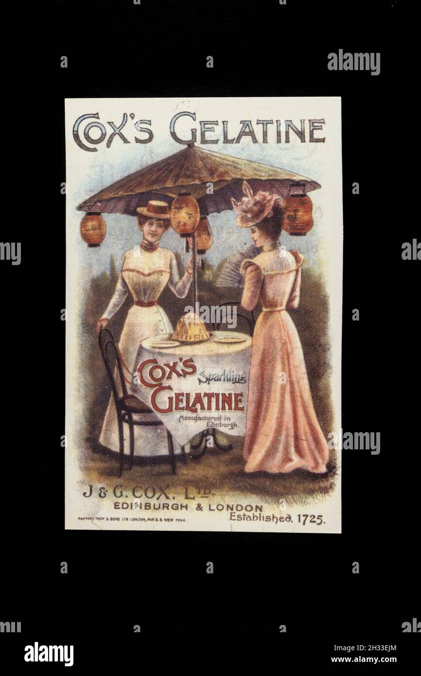 Annuncio a colori dell'epoca vittoriana (replica) per la gelatina di Cox. Foto Stock