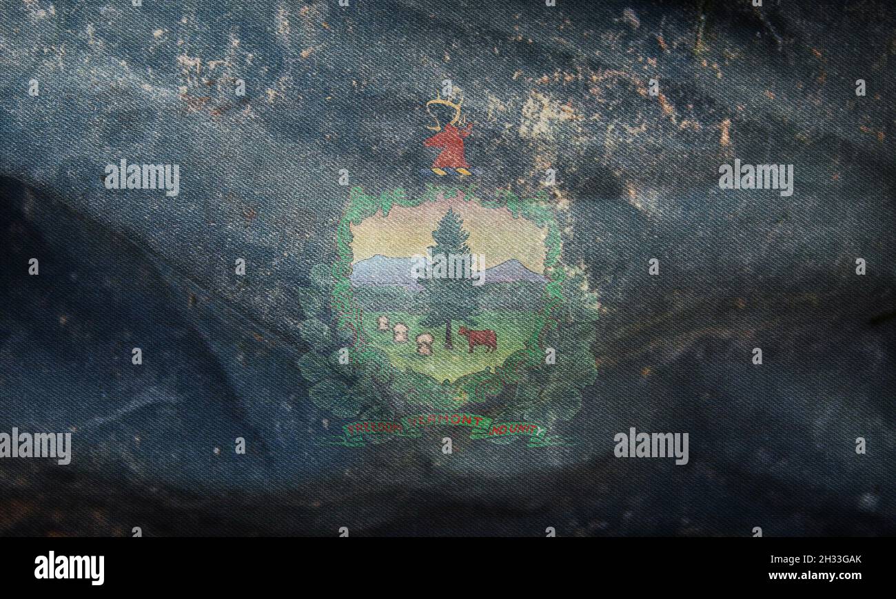 Vista dall'alto della bandiera retrò degli afroamericani dello stato del Vermont, stati Uniti d'America con grunge texture. USA Giunettesimo Freedom Day. Nessun flagpole. P Foto Stock