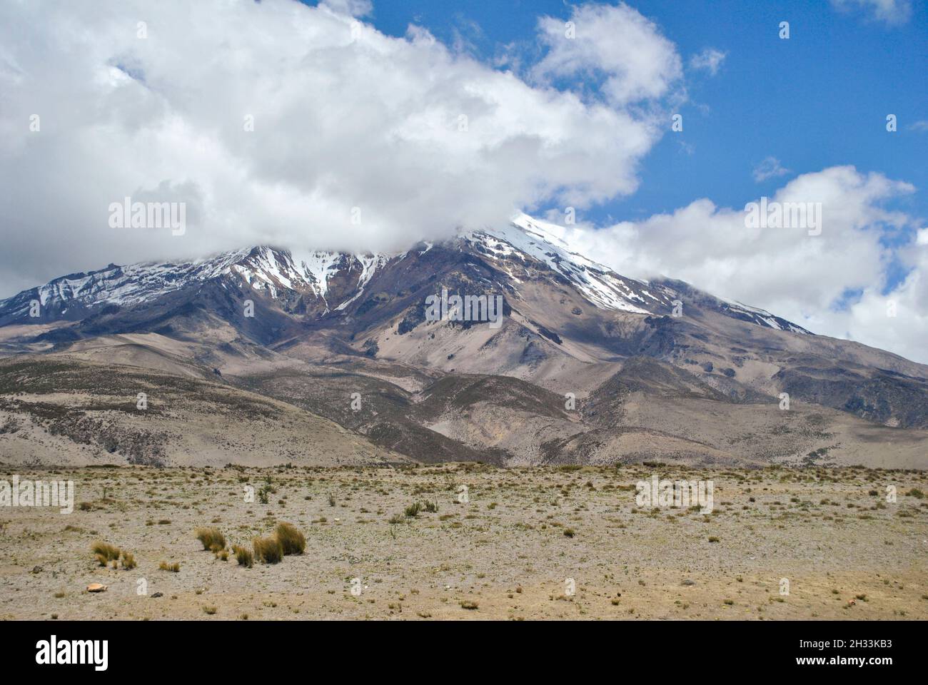 Paesaggio con vulcano Chimborazo, Ecuador Foto Stock
