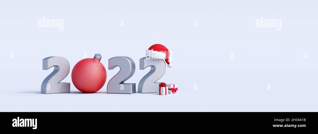 Buon Natale e felice anno nuovo 2022 sfondo per biglietti di auguri con spazio copia 3d rendering illustrazione 3d Foto Stock