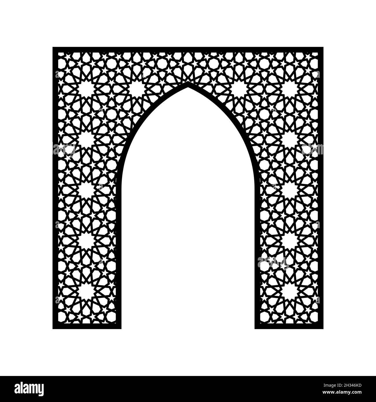 Silhouette dell'arco orientale in nero su sfondo bianco. Illustrazione vettoriale. Illustrazione Vettoriale